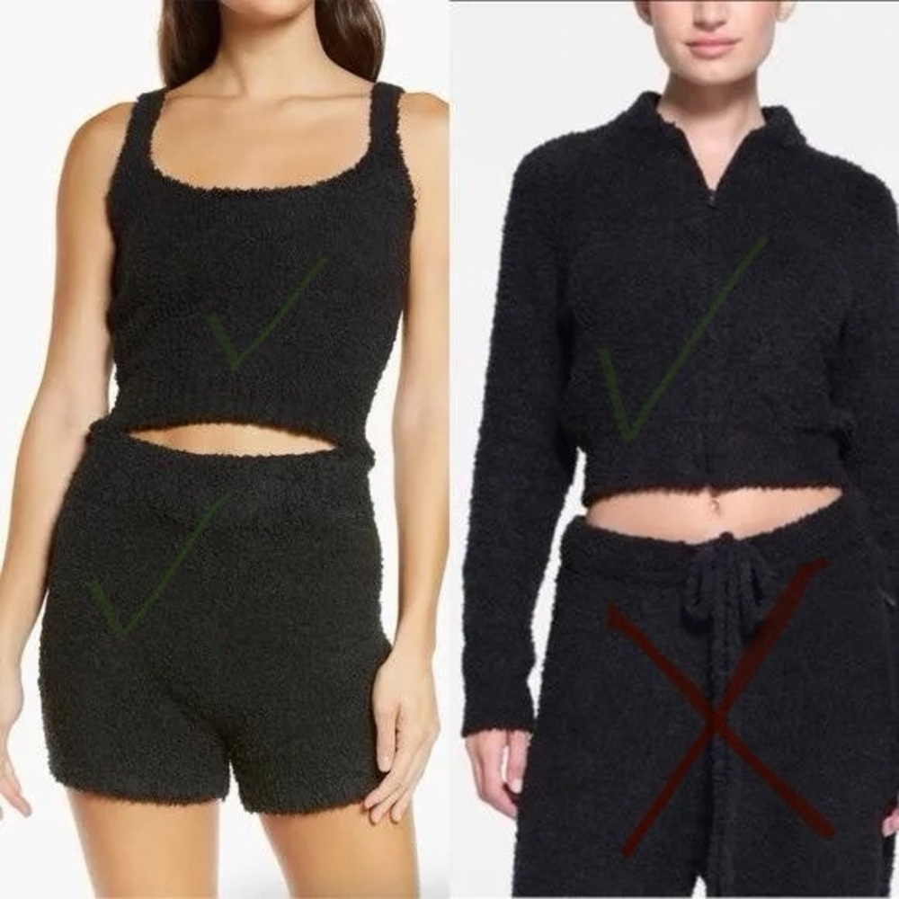 Skims Cozy Knit Fuzzy Tank, Jacket and Shorts Lounge Set - Black Onyx